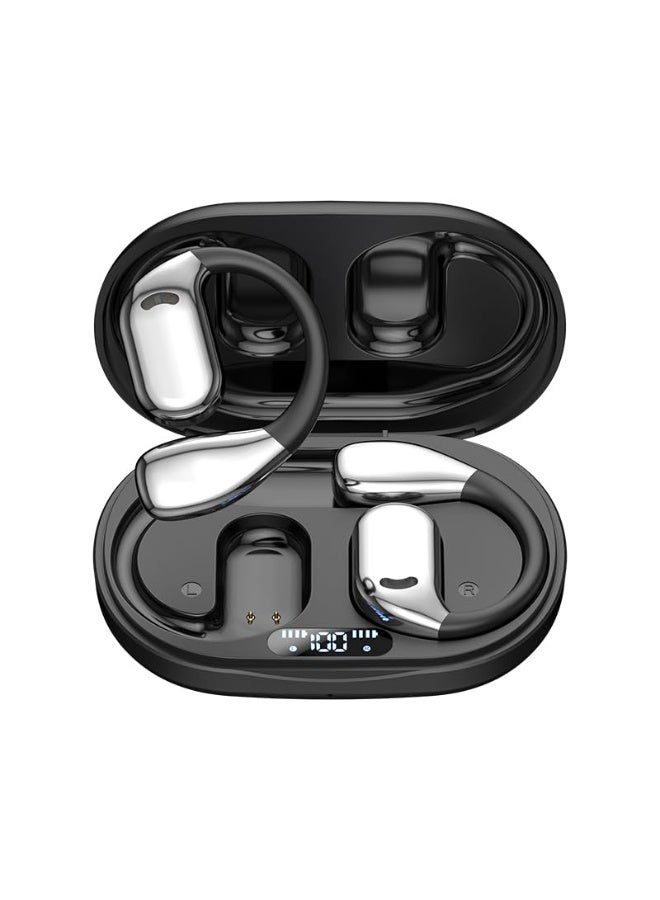 Bukela Open Ear Headphones Wireless Bluetooth 5.49, 60 hrs Play 8D Sound Earphone Sport Earbuds with LED Display Over-Ear Buds with Ear Hooks Built-in Mic Headset for Sport Running Workout Driving (Black) - Image 1